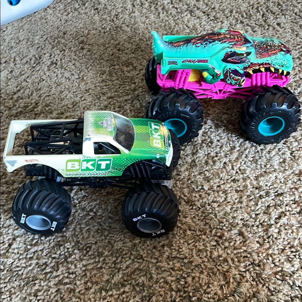 Vibrant Green and Pink Monster Truck Toys